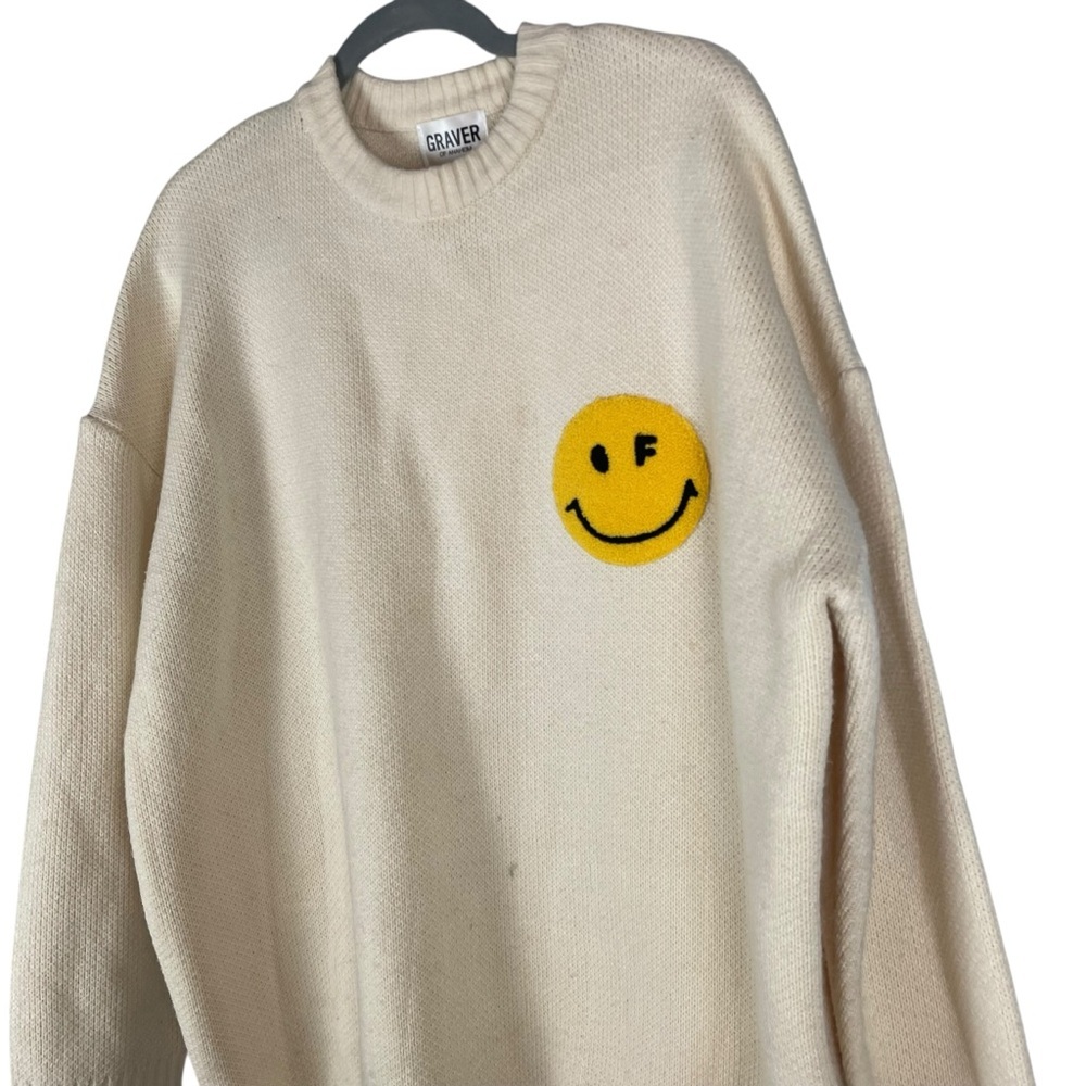 Graver of Anaheim Cream Knit Smiley Face Sweater Unisex One Size - Picture 3 of 7